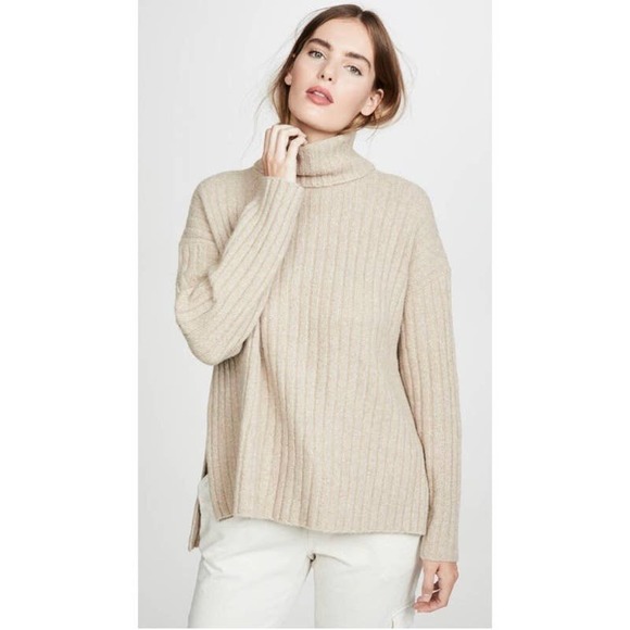 Nili Lotan Sweaters - Nili Lotan Ribbed Nashira Cashmere Turtleneck Sweater in Stone